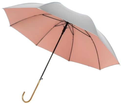Meichoon Lightweight Stick Umbrella Titanium Silver Coated Fibreglass Frame Durable 8-Rib Design Automatic Open Sunshade with UPF Protection Wind-Resistant & Versatile for Sunny or Rainy Days Pink