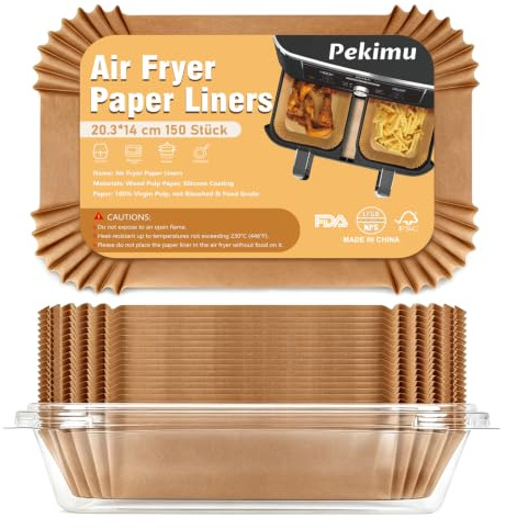 Pekimu 150x Airfryer Papier 20,3x14cm, kompatibel mit Ninja Dual,Rechteckig