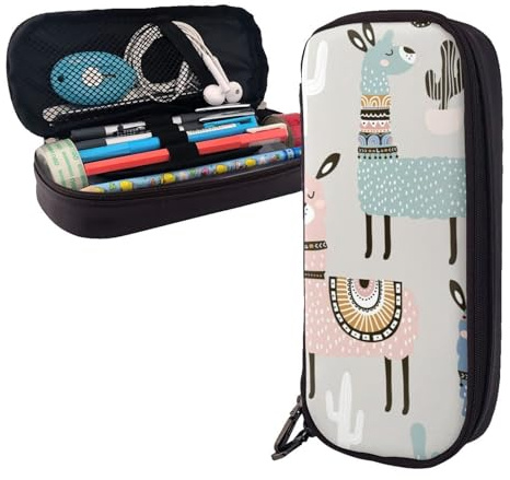 GSGCSBYMLG Llama Cactus Printed Leather Pencil case Portable Stationery Case