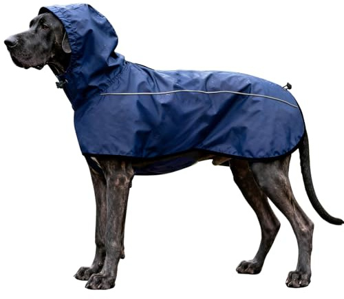 Mosucoirl Chaqueta Impermeable para Perros Reflectante Ajustable con Capucha para Mascotas Poncho Abrigos de Lluvia Ropa para pequeños medianos Grandes Perros (Azul Marino, XL)