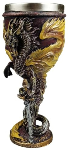 Danlai Copa De Vino Medieval con Forma De Dragón De Llamas, 7 Oz, De Resina Y Acero Inoxidable, Cáliz De Fantasía, Regalo para Día del Padre O Fiesta Temática.