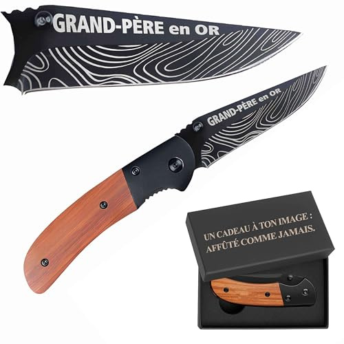 Planetee Couteau GRAND-PÈRE en OR | Canif | Couteau pliant | Travail Départ Retraite | Boîte de rangement | Idée Cadeau Noël Papa Anniversaire
