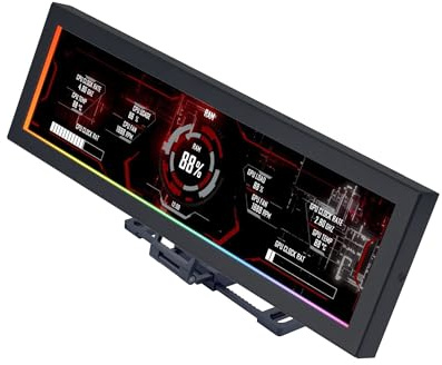 Lian Li 8,8 Universal Screen Schwarz – USB Hardware-Monitor mit 1920×480 Auflösung, 500 nits Helligkeit, flexiblen Montagemöglichkeiten und ARGB-Randbeleuchtung