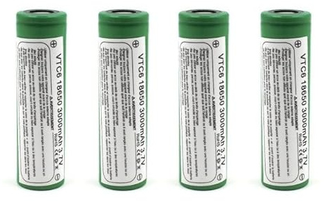 Baterías de Litio Pilas Recargables 18650 VTC6 3000mAh - 30A - 3.7v | Parte Superior Plana - Positivo Plano | - linternas, mandos, videoportero + Funda o Caja Protectora plástica (4 Celdas Flat Top)