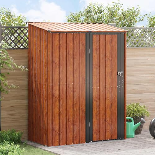 IKAYAA Cobertizo de Jardín Exterior 153,5 x 86 x 200 cm Caseta de Jardín Exterior Metálica Armario Exterior para Almacenamiento de Herramientas para Patio Terraza Marrón