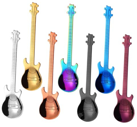 CORHAD Lot de 7 Cuillères à Café de Guitare en Acier Inoxydable 304 Multicolores Cuillères Créatives pour Café Thé et Dessert Colorée pour Maison et Bar