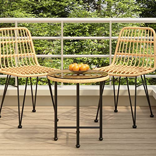 VIHHQGC UV Resistant PE Rattan Garden Table with Tempered Glass Outdoor Dining Tabletop Easy to Clean for Patio and Garden