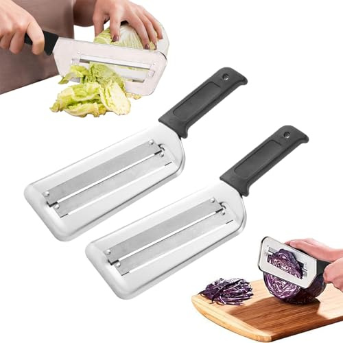 Cortador De Repollo, 2x Repollo Acero Inoxidable Con Doble Cuchilla, Multiusos Equipo Cocina Cortador Manual Cocina, Fácil De Limpiar, Cortadors Para Repollos, Pelador Y Trituradora De Metal (Negro)