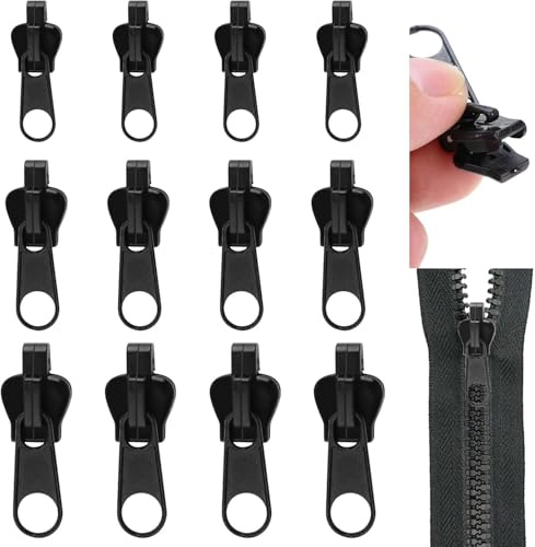Reissverschluss Reparatur Set Ersatz, 3 Größen Abnehmbare Reisverschluss-zipper Ersatz, Reißverschluss Reparaturset für Jacken, Rucksäcke,Ohne Zusatzwerkzeuge Einfach Montierbar,zipper pull (12)