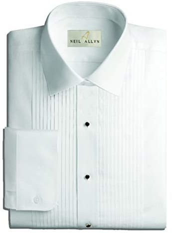 Neil Allyn Mens Tuxedo Shirt Poly/Cotton Laydown Collar 1/4 Inch Pleat (18 X 34-35)White