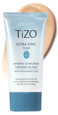 TIZO Ultra Zinc Body Face Sunscreen Tinted SPF 40, 3.5 oz