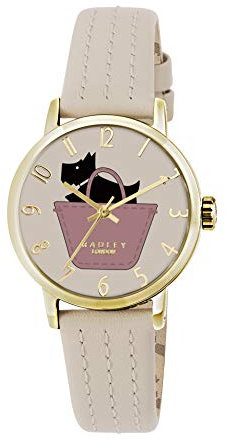 RADLEY Border Watch with Cream Leather Strap Gold Casing Analogue Display Leather Watch for Women