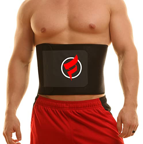 Fitru Waist Trimmer Sauna Ab Belt for Women & Men - Waist Trainer Stomach Wrap Black