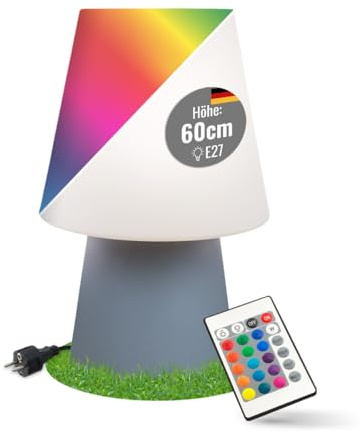 8 seasons design LED Tischlampe 60 cm No. 1 (Grau) E27, RGB Farbwechsel, dimmbar, mit Fernbedienung – Dekolampe für außen und innen - für Garten, Terrasse, Balkon, Wohnbereiche