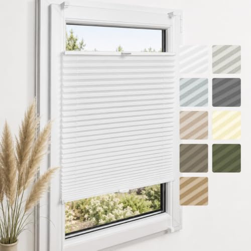 Home-Vision Premium Plissee ohne Bohren Klemmfix Weiß B85 x H200cm | Faltrollo Easyfix Klemmträger Verdunklung Blickdicht Sonnenschutz Jalousie für Fenster & Tür