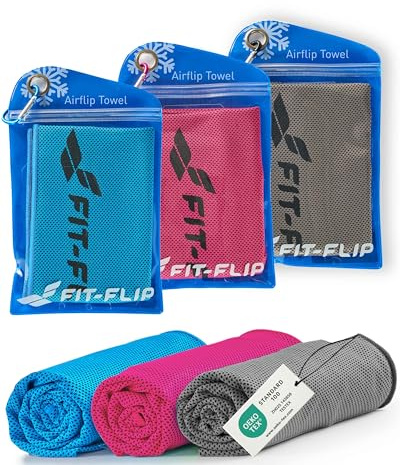 Kylande handduk 3-set – kylhandduk för vandring, löpning, tennis, resor – kylhandduk för halsen, kylning handduk – Airflip Cooling Towel