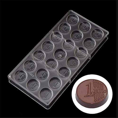 21 Holes 1 Euro Coins Shaped Clear Hard Chocolate Mold DIY Fondant Tool Baking Polycarbonate Candy Maker Cake Mousse Chocolate Moulds Bakeware Pan Home Gift Kitchen Pastry Tool