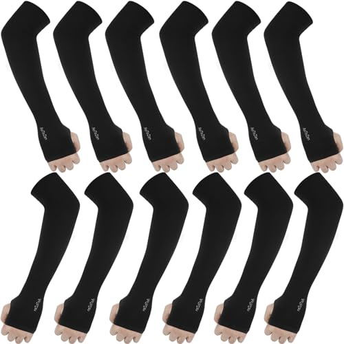 AoOnZan 6 Pairs Black Arm Sleeves for Men Women UPF50+ UV Protection Cooling Sun Sleeves Sports Compression Sleeve to Cover Arms with Thumb Hole