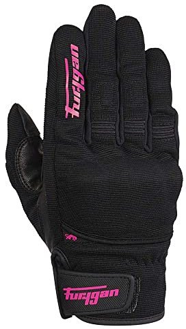 Furygan JET D3O Lady - Gants de moto Femme- Paume 100% cuir - Tactile - Confort - Gants d'été - Respirant & Léger - Protection Métacarpes D3O, Noir-rose