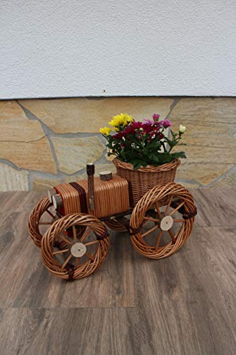 Weidengeflecht zum Bepflanzen 8 verschiedene Varianten Handgefertigt Blumentopf Weidenkorb Rattan Pflanzkübel Pflanzgefäß Pflanzschale Pflanzkasten Übertopf Blumenkasten (Traktor hell braun)