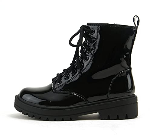 Soda FIRM - Lug Sole Combat Ankle Bootie Lace up w/Side Zipper (Black Patent, numeric_9)