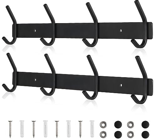 Qiannhee Hakenleiste Kleiderhaken Schwarz 43CM bis 40KG Schwerlast Garderobenleiste Edelstahl Hakenleiste Garderobe Wandmontage 4 Haken Garderobenhaken Kinder für Badezimmer Küche Jacken Flur, 2 Stück