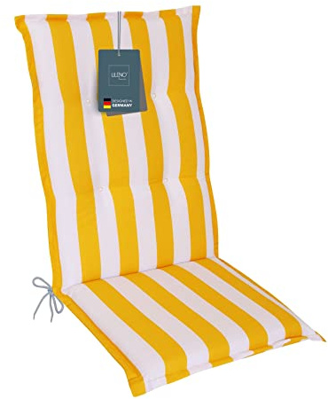 LILENO HOME Coussins pour chaise de jardin [1 pièce – à dossier haut], à rayures jaunes, chaises longues confortables comme coussins d'assise pour meubles de jardin et chaises pliantes