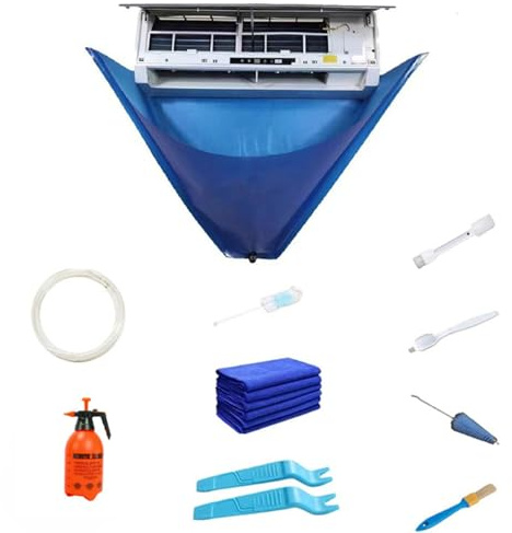 Acondicionador de aire de limpieza cubierta, 10/12 piezas Kit de limpieza AC para montaje en pared impermeable, climatizador para el hogar, limpieza Tapa antipolvo con manguera de agua