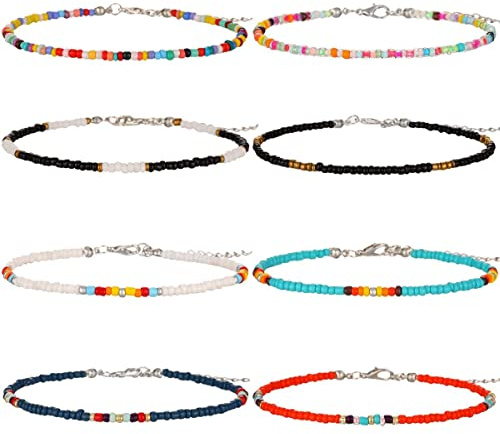 XieXie 8 Stück Handgemachte Perlen Armkettchen für Damen und Mädchen verstellbares Boho Armketten Set Metallteile aus Edelstahl