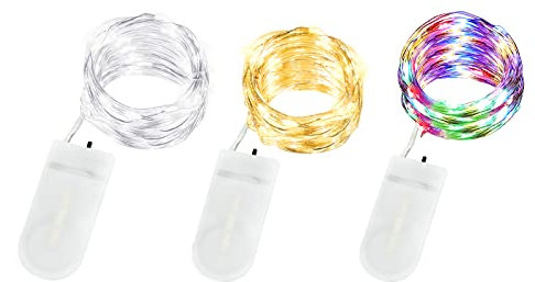 Annefly LED Fairy Lights Battery Operated, 3 Pack 2M 20 LED Micro Wire Fairy String Lights for Bedroom Jar Glasses Wedding Party Christmas Lighting Decoration (3pcs 3 Colors) (ZY-JO1niu03)