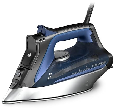 Rowenta DW8350 1775 Watts Ultimate Plus Steam Iron - Vertical 430 Hole Sole Plate, Auto-off, Black & Blue 12x6
