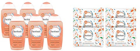 Femfresh Everyday Care Daily Intimate Vaginal Wash - Feminine Hygiene Shower & Bath Gel Cleanser & Intimate Wipes - Flushable & Biodegradable Disposable Feminine Hygiene Vaginal Cloths