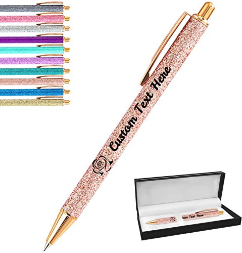 Stylos personnalisés avec nom Stylo à bille pailleté en vrac Stylo à bille rétractable personnalisé avec message texte pour femmes infirmières écriture Anniversaire Business Graduation_Encre noire