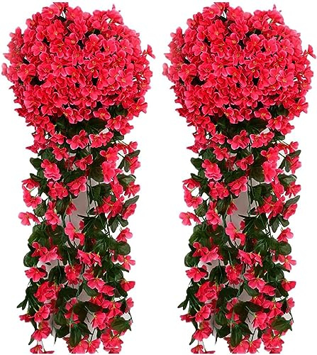 Youning Künstlich Hängende Blumen Kunstblumen Violette Blumen Wand Glyzinien Künstliche Hängepflanzen Bunte Hängende Plastikblumen für Büro Zuhause Party Hochzeit Haus Dekoration (2PCS Hot Pink)