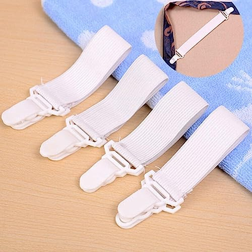 Bed Sheet Straps, Grippers to Hold Sheet, Elastic Mattress Sheet Fasteners Holder and Suspenders, Mattress, Sofa, Couch, Table Cloth, Recliner Ironing Board for Twin Queen King Mattress White