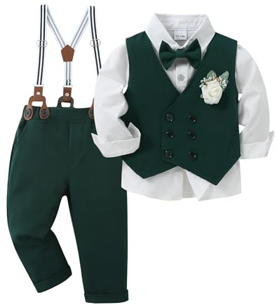 ZOEREA Baby Jungen Bekleidungsset Anzug 1-5 Jahre, Kleinkind Gentleman Festliche Taufe Hochzeit Langarm Kleid Hemd + Bowtie + Weste + Boutonniere + Hosenträge