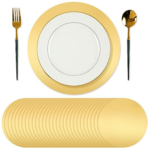 Tioncy 100 Pcs Gold Round Paper Placemats Gold Decorative Disposable Placemats Table Mats for Dining Wedding Table Decoration Home Banquet New Years Festive Party Birthday Holiday