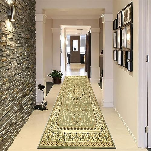 YANHONG Handwebteppich Läufer Teppich 100 x 430 cm Erhältlich in vielen Farben & Größen Teppich für Wohnzimmer,Läufer mit Anti-Rutsch Unterseite für Küche, Flur & Wohnraum, Grün