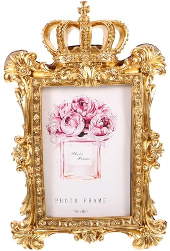 Abaodam Cadre Photo Baroque Doré Sculpté 10X6 Pouces Résine Couronne Vintage Pour Mur Et Table Décoration Maison Souvenir