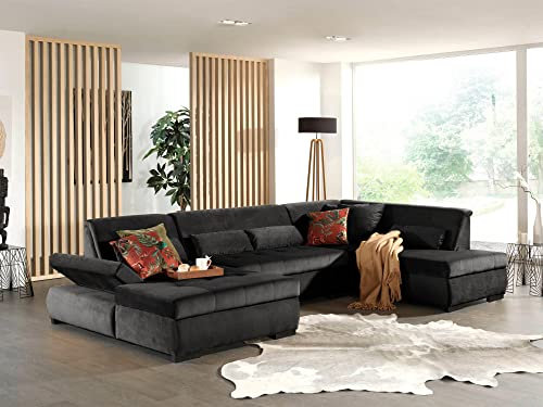 Lisa Design - Canapé Panoramique d'angle Droit - Vermont en Velours - Grand Sofa XXL Gris Foncé 7 Places - Salon