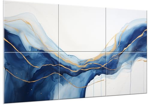 JBER Akustikpaneler med konst, 6 st självhäftande paneler, väggkonst, målningar, ljudabsorberande paneler för inspelningsstudio, vardagsrum och sovrum, 120 x 68 cm (blågradient)