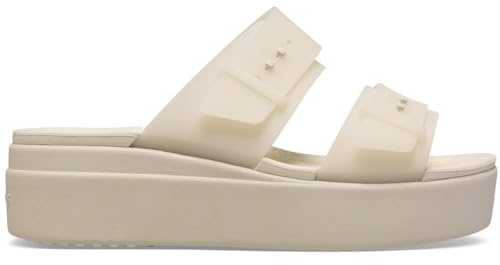 Crocs Women Sandal, Brooklyn Buckle Frosted Low Wedge, Sandstone, 5 UK Women