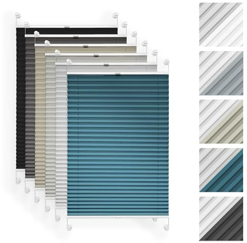 Rettika Thermo Plissee ohne Bohren - Dunkles Türkis 95 x 80 cm (Breite x Höhe) - Verdunklungsplissee, Plissee klemmfix, Plisees ohne Bohren Blickdicht, Fenster rollos für innen