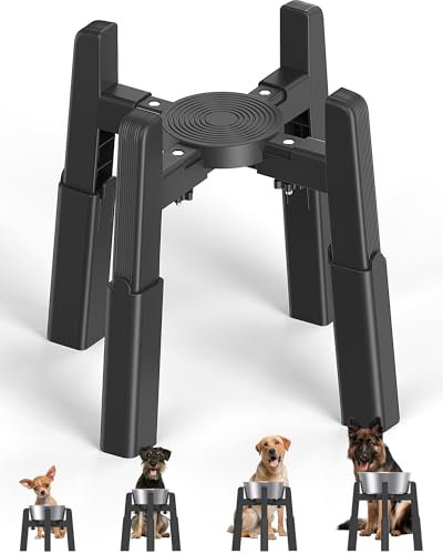 JUNSPOW Dog Bowl Stand with 4 Heights Adjustable, Raised Dog Bowl for Large Dogs, Stable and Non-Slip Elevated Dog Bowls Dog Feeding Station [Stand Only]