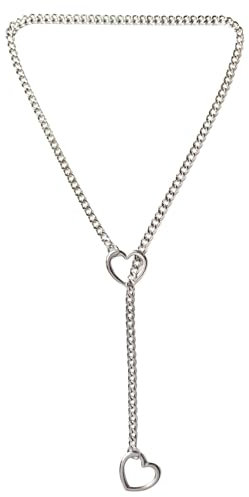 TJUSPIRIT Edelstahl Slip Chain Choker Kette Damen Schlupfkette Punk Gothic Herzkette y2k Lariat Y Halskette PU Lederhalsband Halskette 65CM