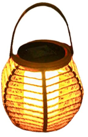 Lampes suspendues d'extérieur en rotin | Lampes solaires naturelles résistantes intempéries – Lanterne solaire portable en rotin écologique résistante intempéries