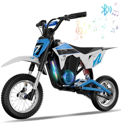 EVERCROSS EV12M PRO Motocicletta Elettrica, Moto Elettrica con Motore da 300W, 3 Modalità di Velocità, Pneumatico da 12'', Musica Bluetooth, Luci Colorate, Moto Cross per Bambini da 110cm di altezza