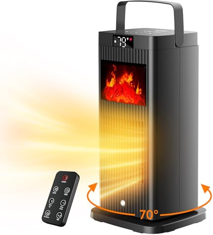 BJOP 2026 New Space Heater, ETL & UL Portable Space Heaters with Fireplace Flame Effect 1500W Oscillating Electric PTC Ceramic ECO Mode Temp Control Heater for Indoor Use,Bedroom,Office,Desk,Garage