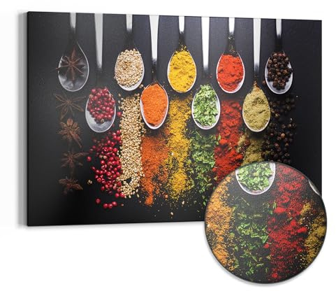 DEQORI Metall Magnettafel | 90x60 cm cm groß | Motiv Kochlöffel mit Gewürzen | Whiteboard für alle Magnete | Magnetboard Wand-Tafel für Küche & Büro | Design Magnetwand Pinnwand magnetisch
