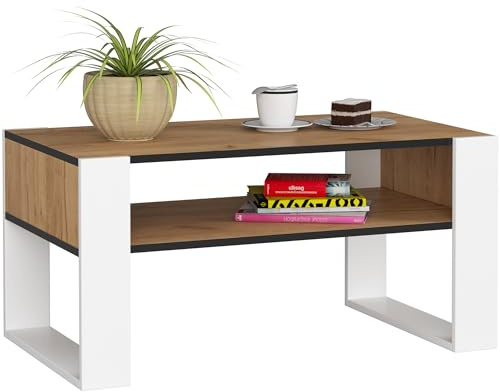 BDW - Couchtisch - Sofatisch mit offenem Regal, Ablage - Beistelltisch, Lowboard - Wohnzimmer, Salon - Modern - Stubentisch - Truhentisch - Holzwerkstoff - Fernsehtisch - MDF-Platte - Craft Weiss